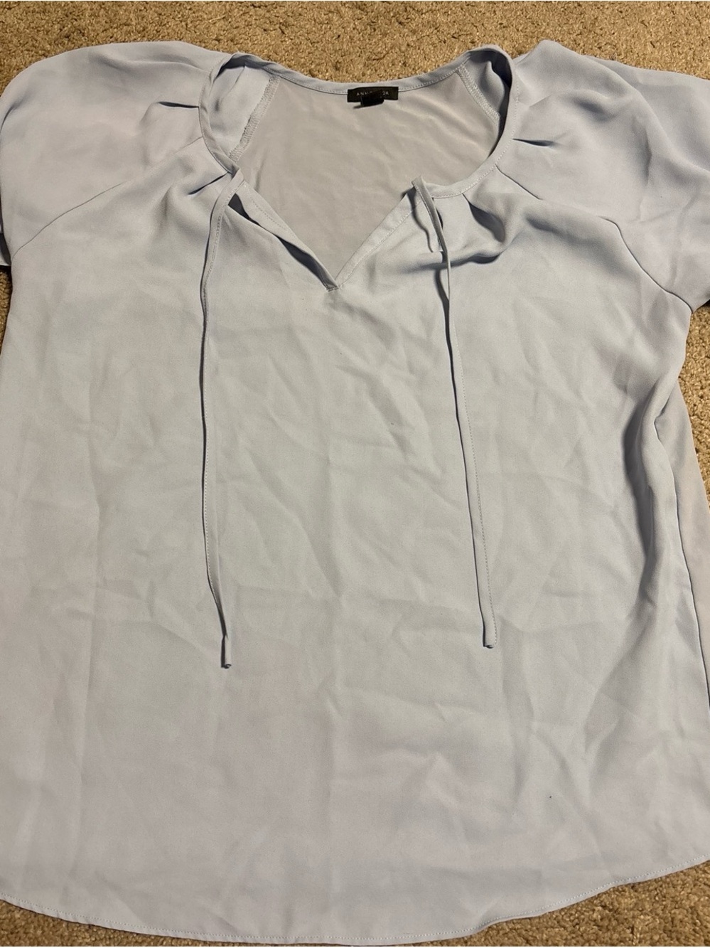 Ann Taylor Light Blue V-Neck Tie-Front Blouse